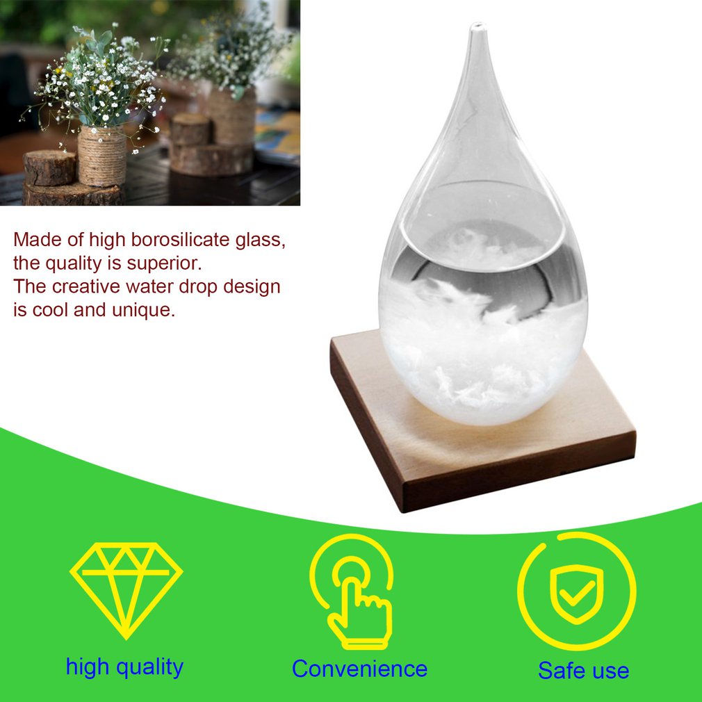 Desktop druppel storm glazen fles weersvoorspelling monitor barometer met houten voet voor thuisdecoratie