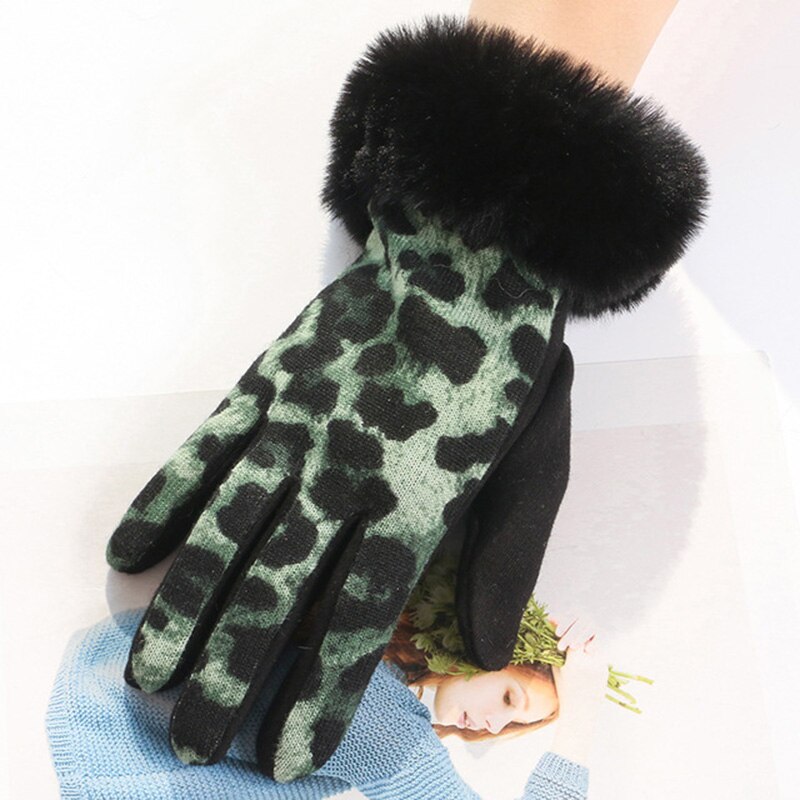 Guantes con estampado de leopardo para mujer, manoplas suaves de felpa con estampado de leopardo, de terciopelo, para mantener el calor y el frío, D69: Green