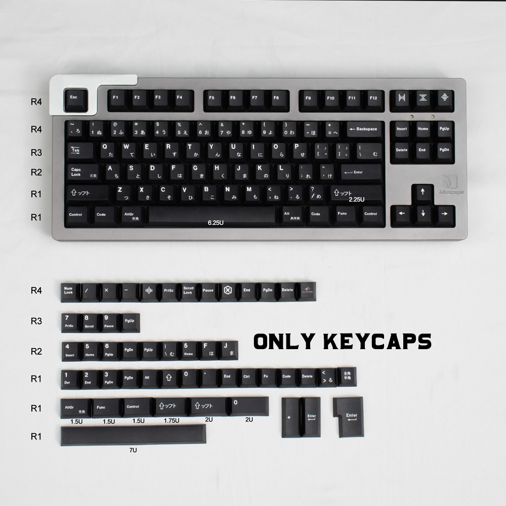 PBT 135 Keys Cherry Profile DYE-Sub WOB BOW Japanese Keycap White Theme Minimalist Style Suitable For Mechanical Keyboard: Minimalist Black