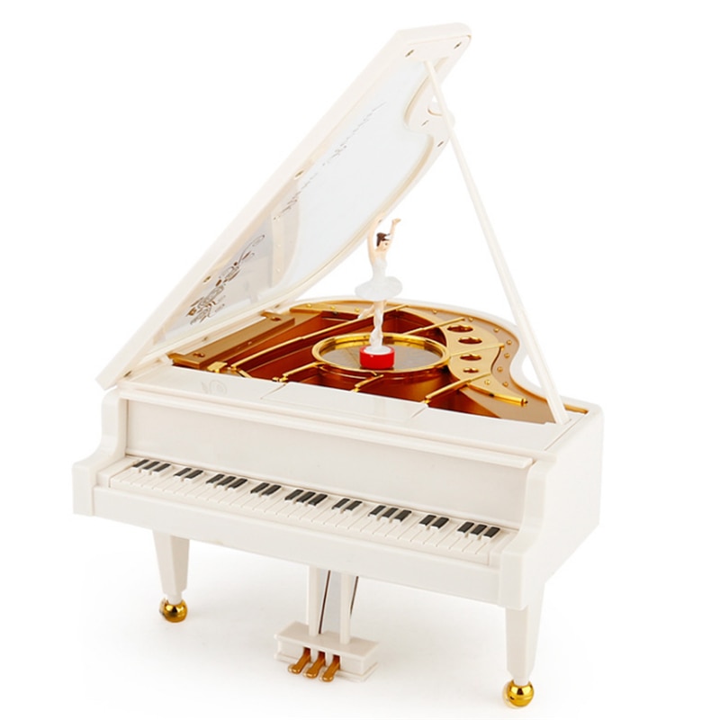 Pianomuziekdoos, mechanische klassieke vleugelpiano, muziekdoos, balletmeisje dat danst op een opwindbare piano, speelgoeduurwerk