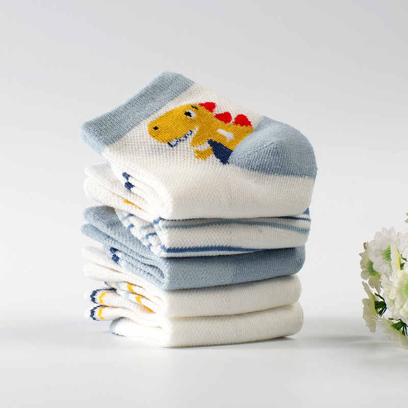 5 paia/lotto calzini per bambini in cotone primavera cartone a strisce animali traspiranti calzini corti per bambini calzini per bambini