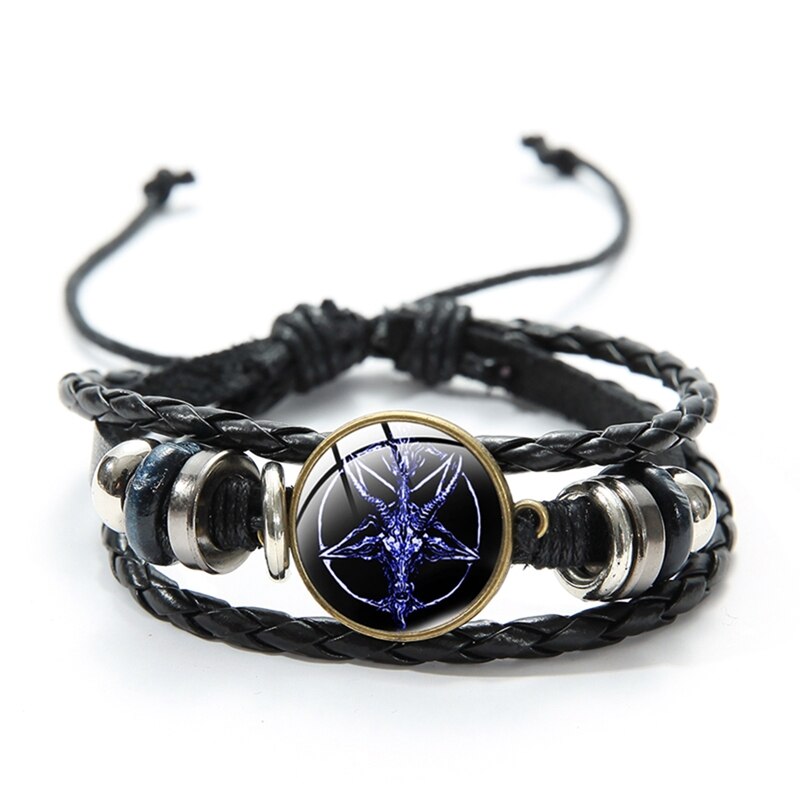 Red Goat Head Braided Bracelet Men Retro Bronze Pentagram Pattern Leather Bracelets Bangle Satanism Gothic Style: Style 3