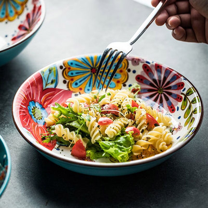 Ceramic Deep Dish American Country Ceramic Deep Dish Plate Underglaze Color Farmhouse Side Dish Bowl