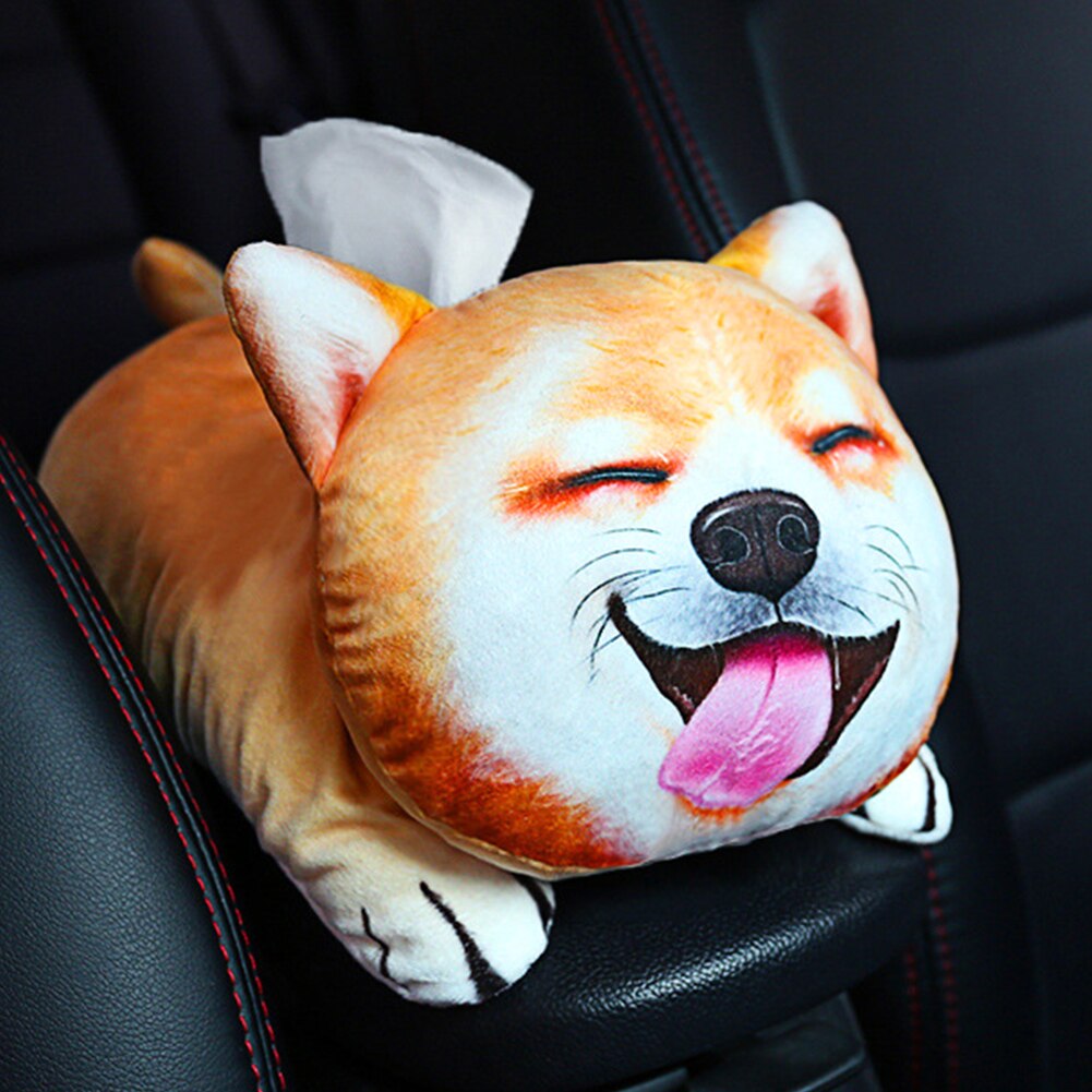 Case Napkin Car Tissue Box Armrest Accessories Plush Toy Paper Dispenser Home Cute Cartoon Multifunctional Interior Decoration: Akita