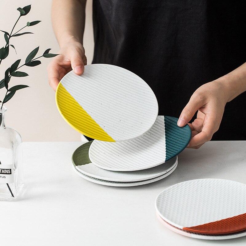Colorful Dessert Plate Cake Plate Salad Small Flat Plate ware Dessert Round Tableware