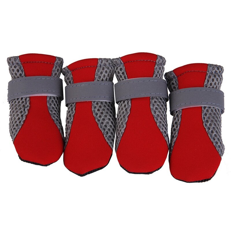 Ademend Hond Schoenen Anti-Slip Regen Sneeuw Schoenen Warme Reflecterende Nachts Huisdier Laarzen Poot Protector 4 Stks/partij: Rood / S