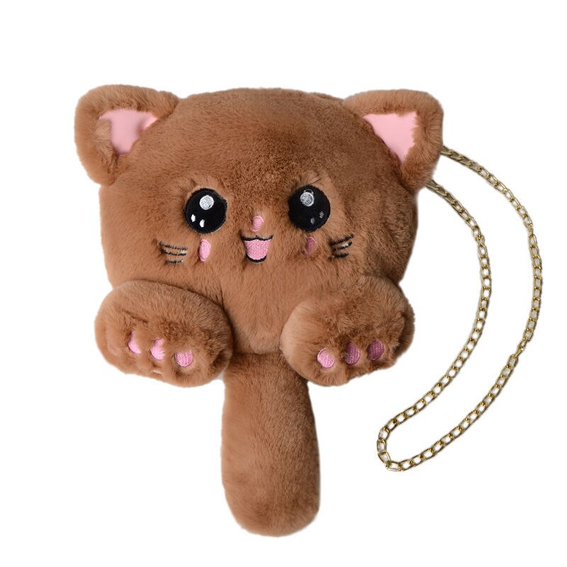 Women Plush Hairy Bag Female Cute Chain Shoulder Messenger Bag Girl Doll Cat Bear Head Bag: 12