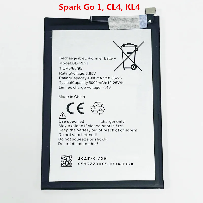3.85V 5000mAh BL-49NT per Tecno pop 7, BF6/scintilla 10 5G, KI8/scintilla andare 2023, BF7n/scintilla andare 2024, BG6/scintilla andare 1, CL4, KL4 Batteria: verde