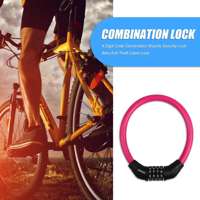 4-Digit Password Bicycle Code Lock Mountain Bike Portable Security Anti-theft Cable Lock Steel Wire Lock Bicycle Accessories