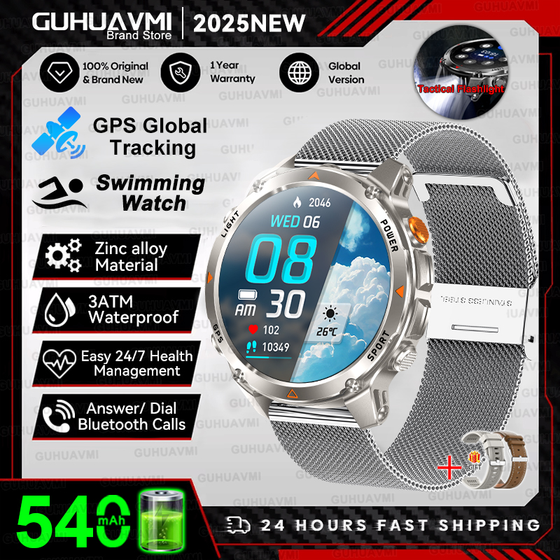 2025nuovo GPS sport Astuto Della Vigilanza Degli Uomini Bussola Altimetro Orologi Chiamata Promemoria Frequenza Cardiaca fitness 3ATM Impermeabile Smartwatch Esterno: Blu