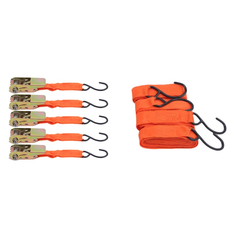 4 Stuks J-Haken Ratchet Tie Down Bandjes Met Dubbele Haak Auto Bagage Cargo Truck Polyster Tape Auto Bundeling riemspanning Touw: orange