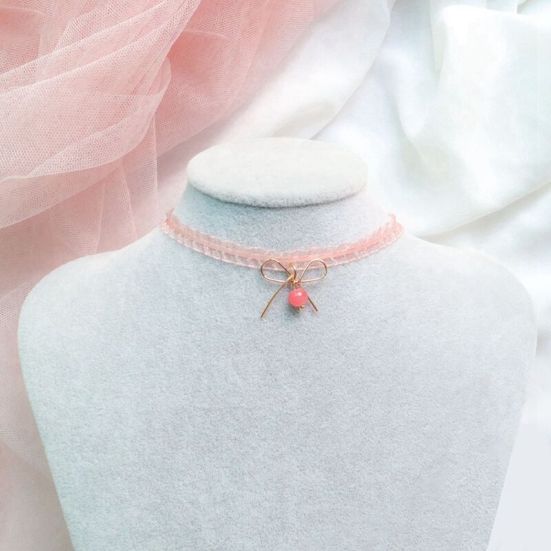 1 Pcs Roze Perzik Hart Hanger Choker Korte Sleutelbeen Kettingen Mode Voor Meisje Leuke Esthetische Jewelrys