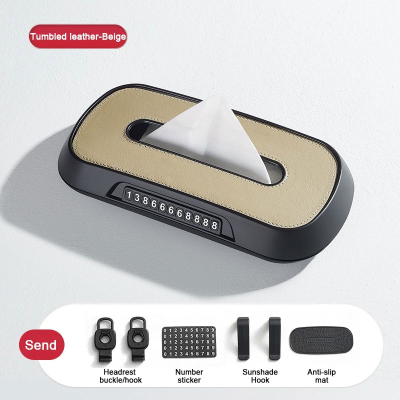 Lederen Auto Tissue Box Telefoonnummer Label Middenconsole Armsteun Servet Box Zonneklep Tissue Box Achterbank Tissue Case Fix Strap: Bruin