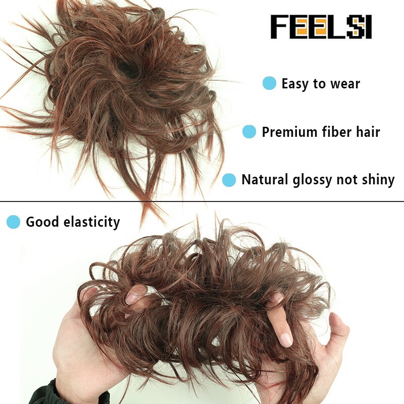 FEELSI 7 Zoll Chaotisch lockige Chignon haar brötchen Elastischen Band Haar brötchen Lockige Scrunchie haar Hochsteckfrisur Abdeckung Synthetische Haarteil für frauen