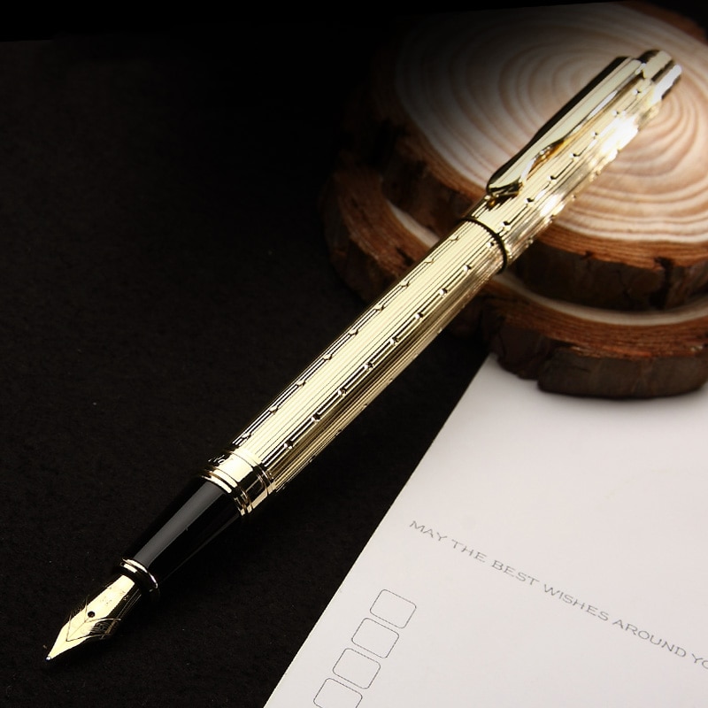 Luxury Band Fountain Pen Gold Silver Clip Optional Metal Writing Name Pens for Men Women Business Office Stationery