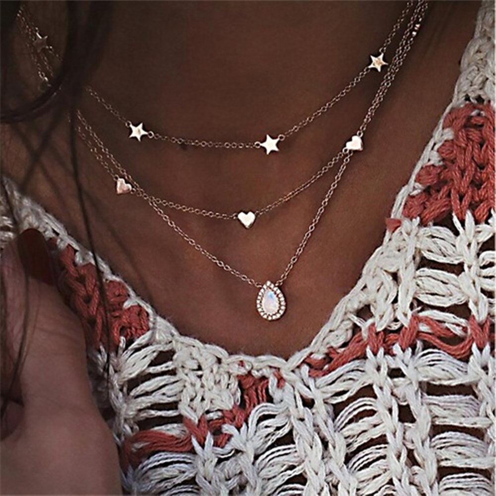 Bohemian Multilayer Ster Maan Hanger Ketting Voor Vrouw Mode Geometrische Charme Ketting Choker Ketting Sieraden