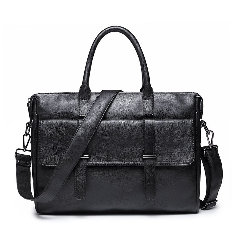 Porte-documents en cuir PU pour hommes, Simple, Business, sac à main pour ordinateur portable, décontractée, sacs à bandoulière, noir, mallette de bureau,: Black 37cm