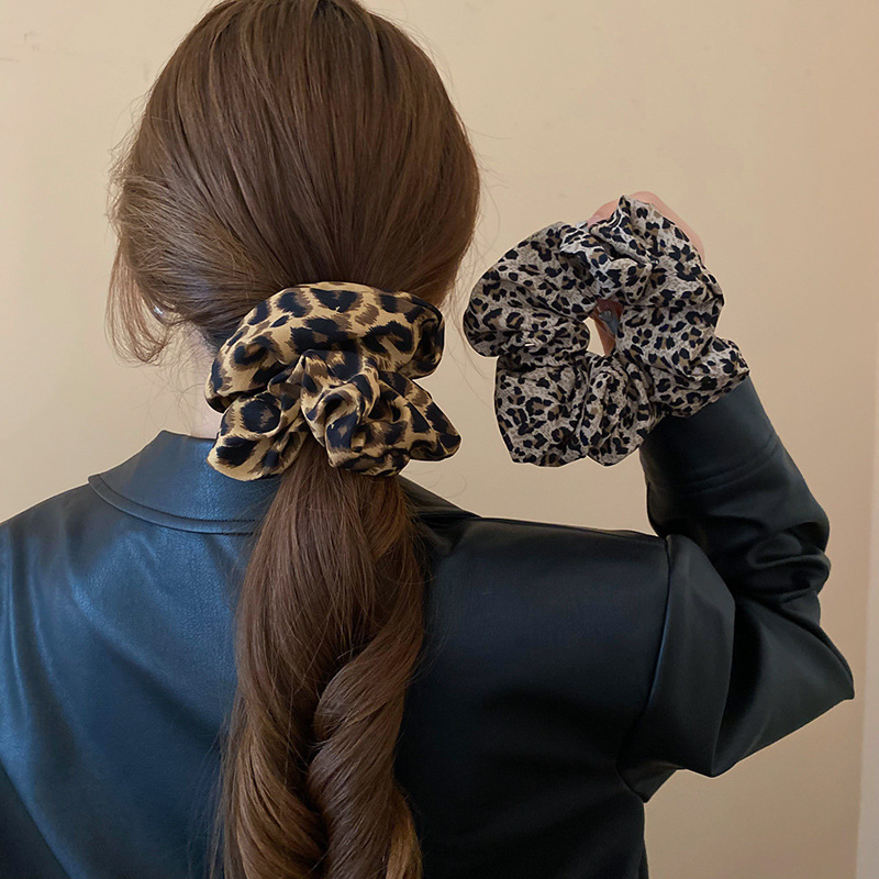 Retro leopardo impressão cabelo scrunchie alta rabo de cavalo corda elástica laço de cabelo clássico outono inverno acessório de cabelo para mulheres meninas