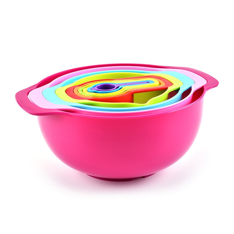 10 Pcs Mixing Rainbow Bowls Set Kitchen Bowl Set Salad Bowl Plastic Baking Measuring Cup Measuring Spoon Set Kitchen Gadgets