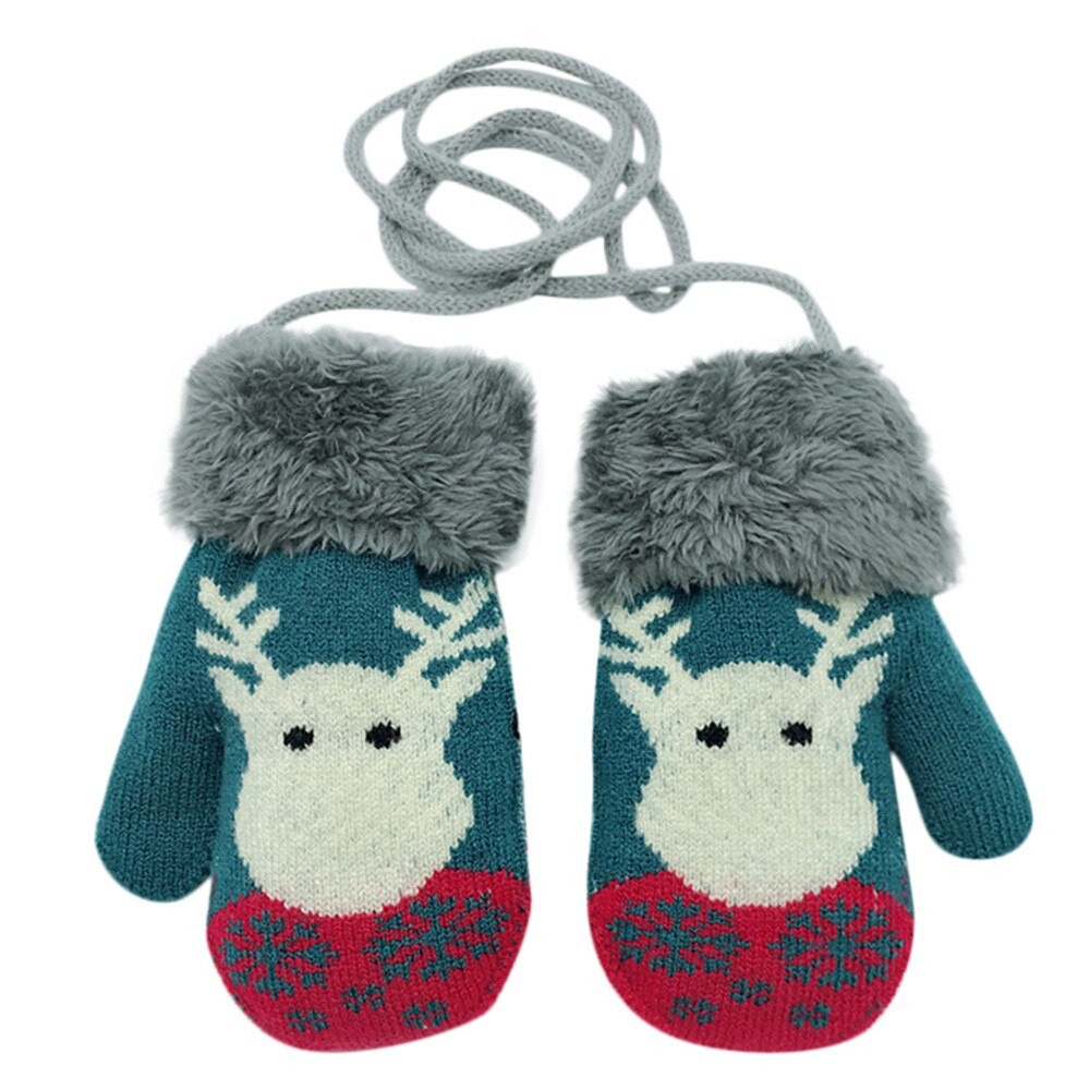 Arloneet Baby Handschoenen Katoen Cartoon Herten Print Winter Thicken Handschoenen Gebreide Meisjes Jongens Kids Hoofdbanden Opknoping Wanten Handschoenen