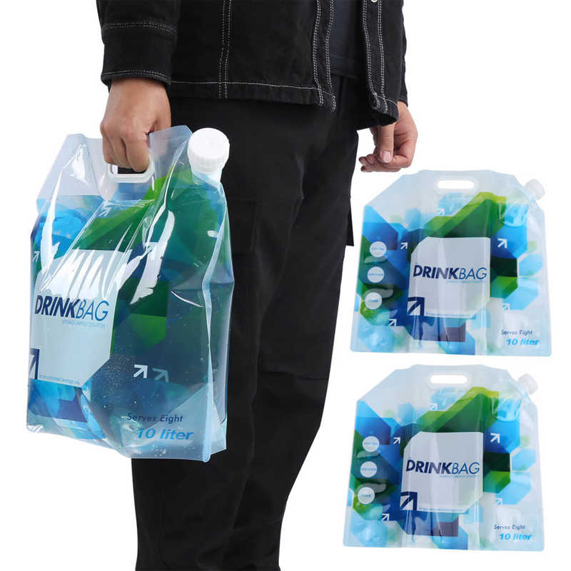 3Pcs 10L Draagbare Waterzak Opvouwbare Emergency Container Water Draagtas Outdoor Camping Wandelen Water Drinken Zak