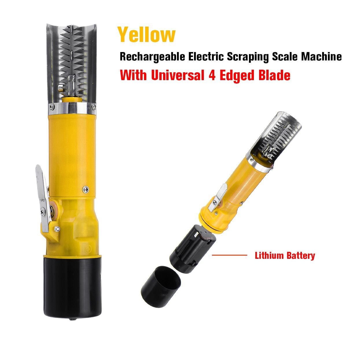 120W Portable Cordless Electric Fish Scaler Waterproof Fish Scale Scraper Easy Fish Stripper Scale Remover Cleaning Scaling Tool: Yellow Universal