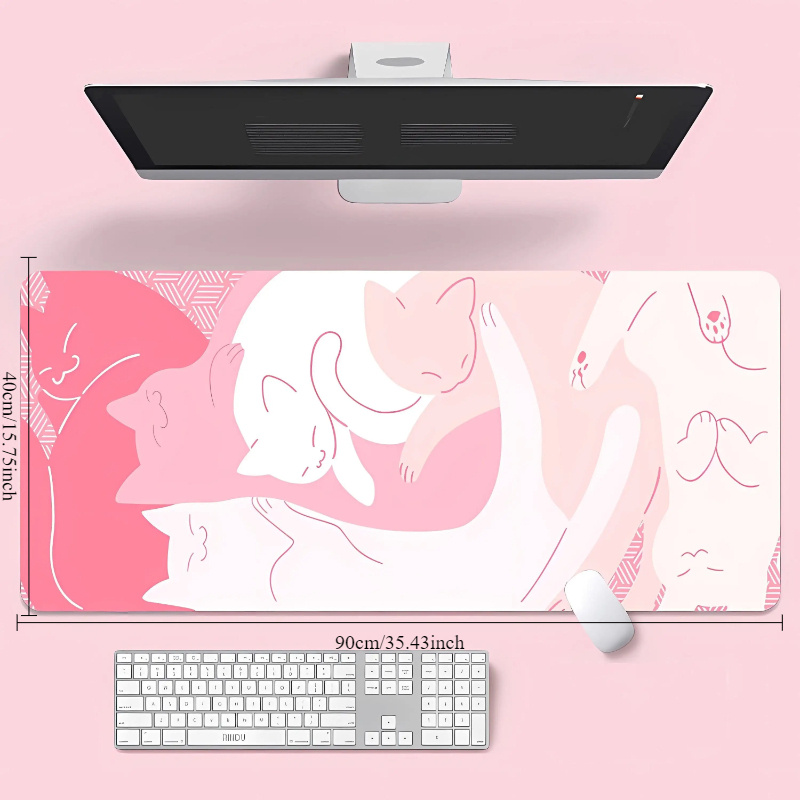 Grand tapis de souris chat rose Kawaii, tapis de souris de jeu mignon, accessoires de bureau antidérapants roses, très approprié aux joueurs et au bureau