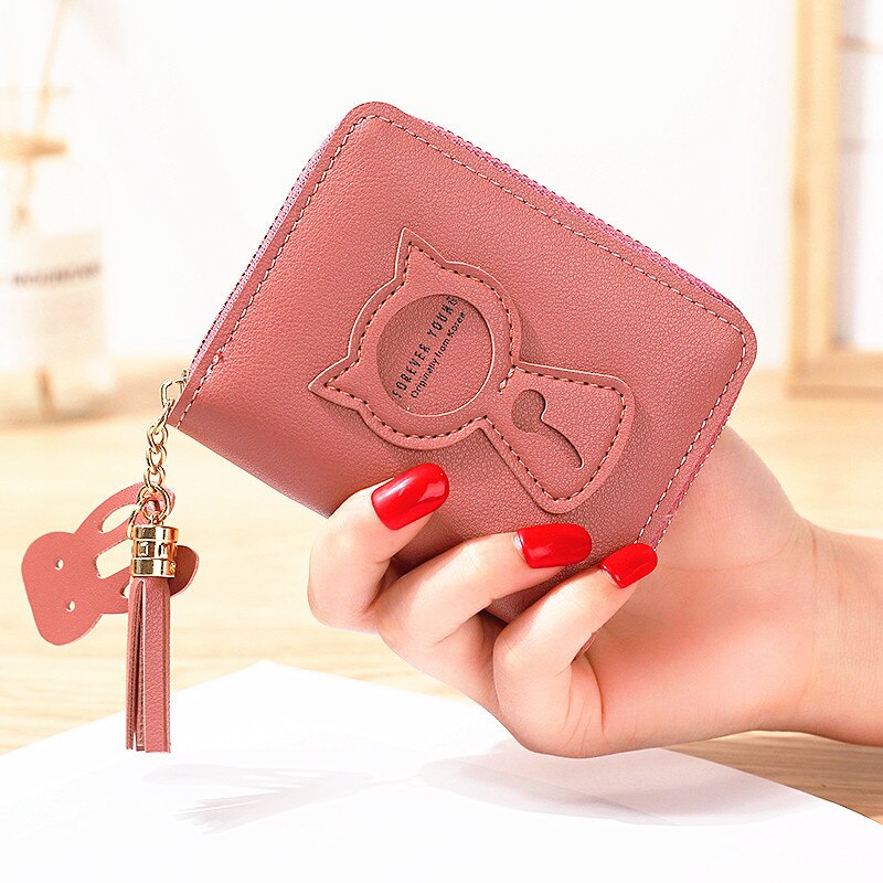 Women Wallet PU Leather Card Holder Coin Purses Zipper Long Female Wallet Cat Applique Cellphone Bag Lady: S3