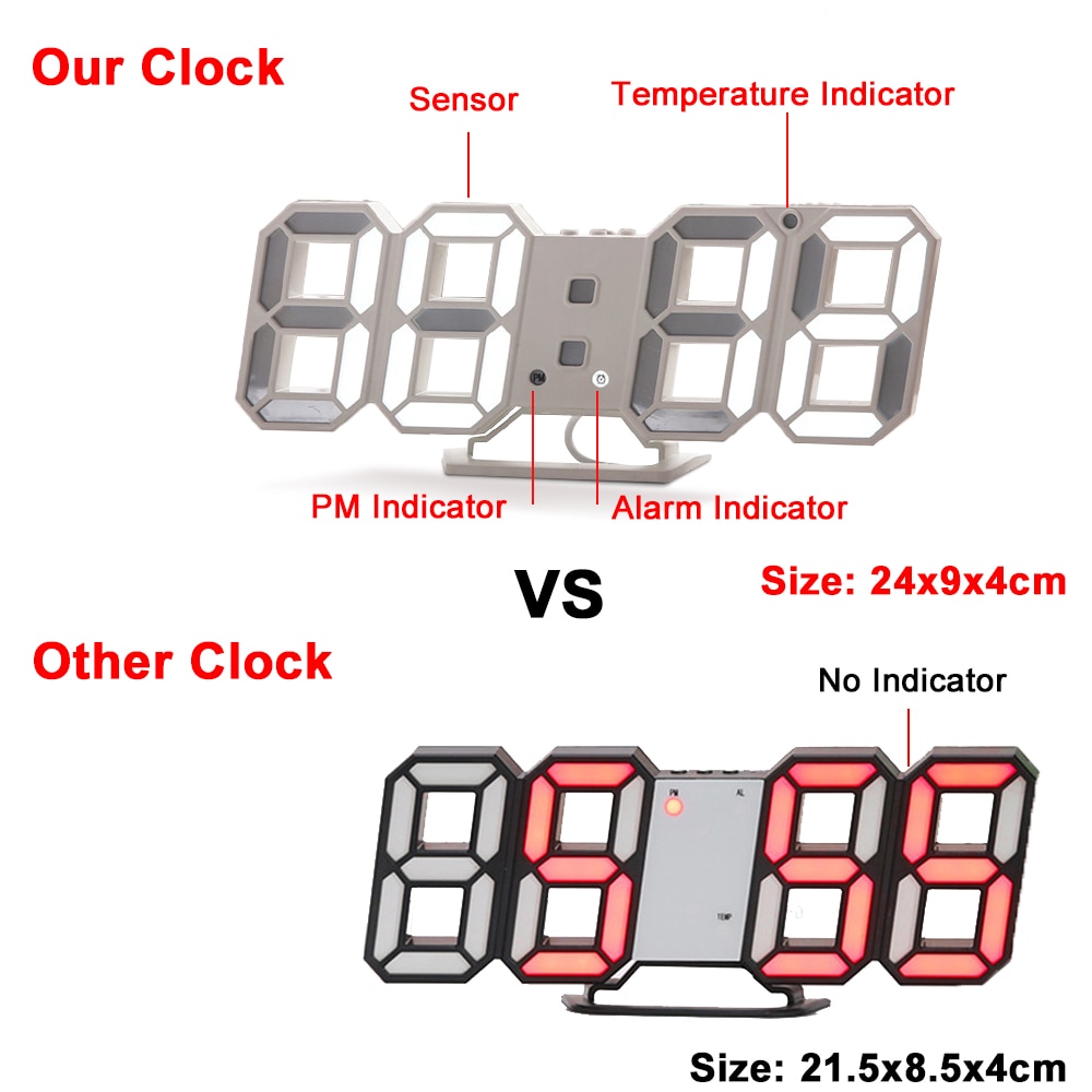 Digitale 3D Led Wekker Elektronische Bureau Tafel Klokken Met Grote Temperatuur Voor Thuis Woonkamer Decor Muur Opknoping Klok
