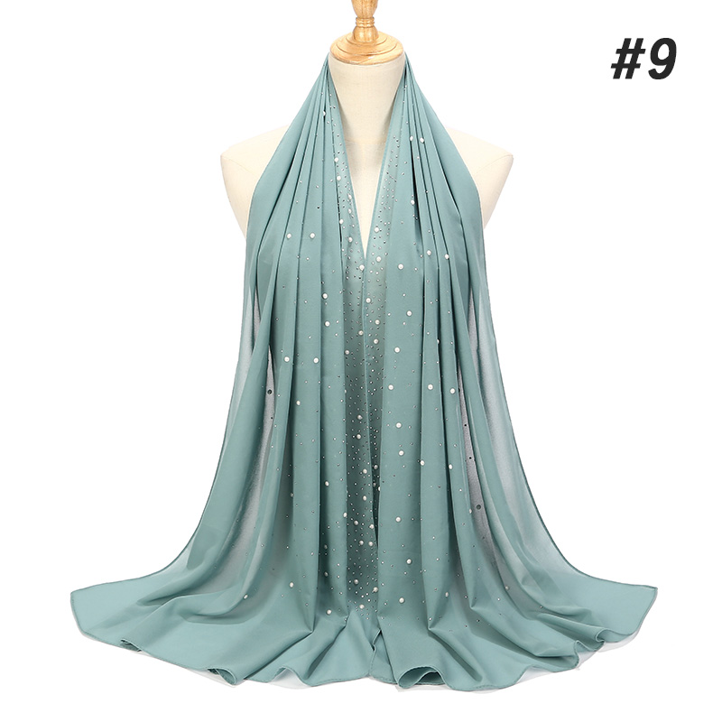 Perle Schal Blasen Chiffon Schal Mit diamant Nieten schal schlicht hijab schals wickelt einfarbig moslemisches hijab schal 1 pc: Farbe09