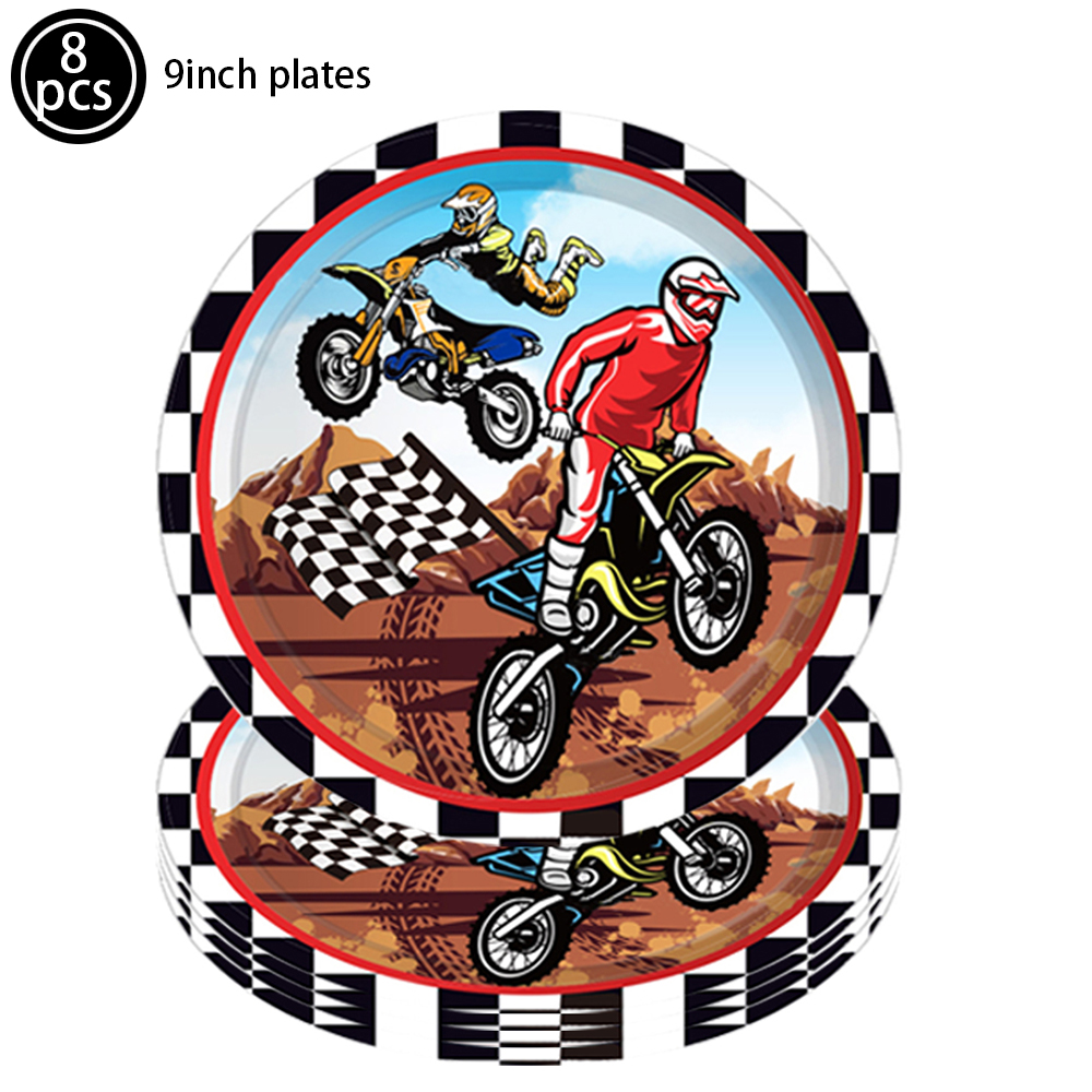 Motor Cross Party Disposable Tableware Paper Plates Cups Napkins Dirt Bike Party Supplies Kids Motorcycle Birthday Party Decor