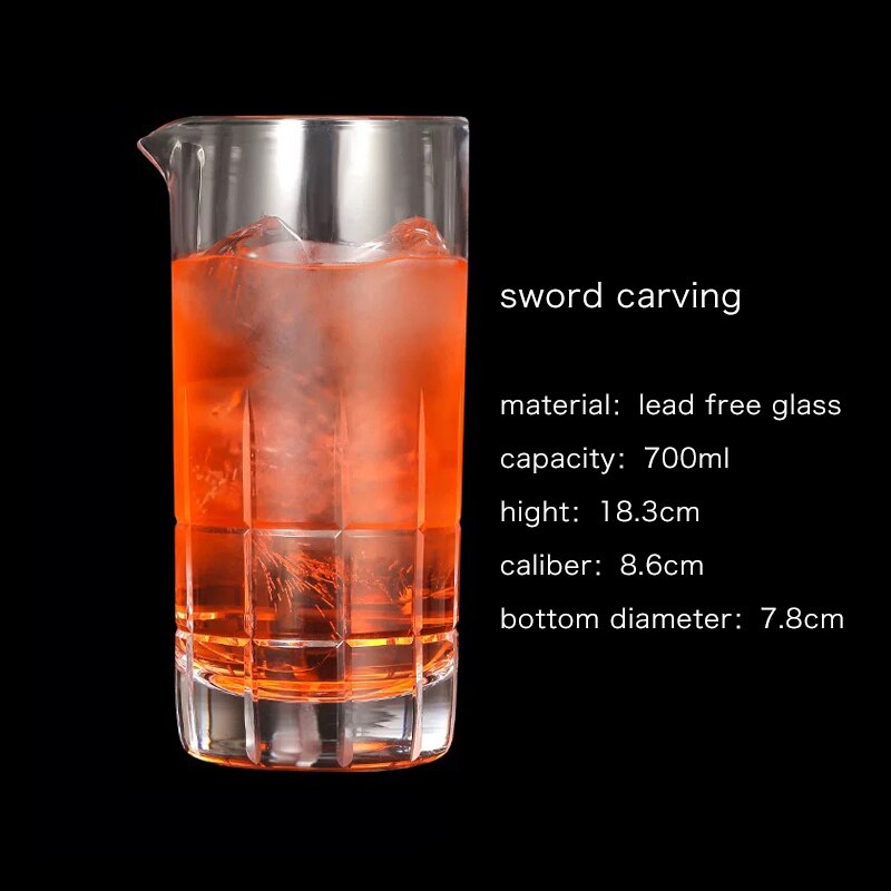 Bar Soul Mixing Cup Lead Free Glass Carving Style Hand Carved Cocktail Glass Bartender Cocktail Cups Barware: 700ml sword carving