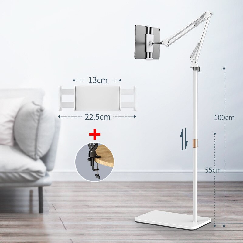 Supporto per supporto da tavolo pieghevole per Tablet da 160cm con braccio pieghevole per supporto da 5-13 pollici per iPhone IPad pro12.9: White stand