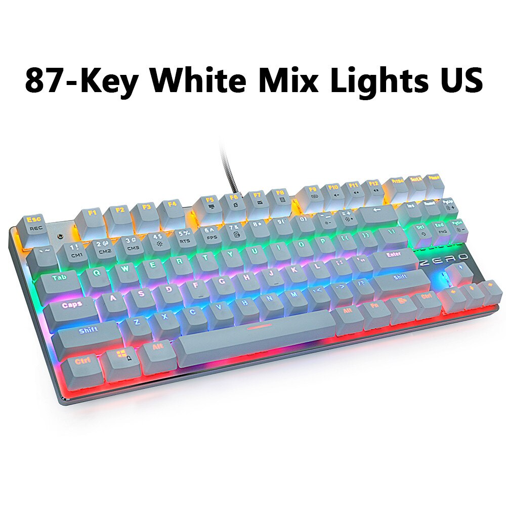METOO Mechanical Keyboard USB Wired Backlit Gaming keyboard Anti-ghosting Blue Red Brown Switch for pc Game Laptop PC Russian: 87MX light White US / Blue Switch