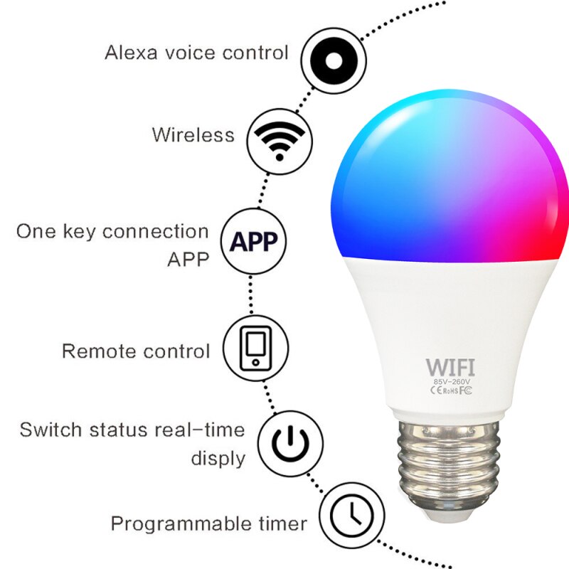 E27 Bluetooth RGB LED Bulb LampB22 LED Lamp WIFI Light Bulb Indoor Home Decor Smart IC Lighting Lamp Smart Bulb