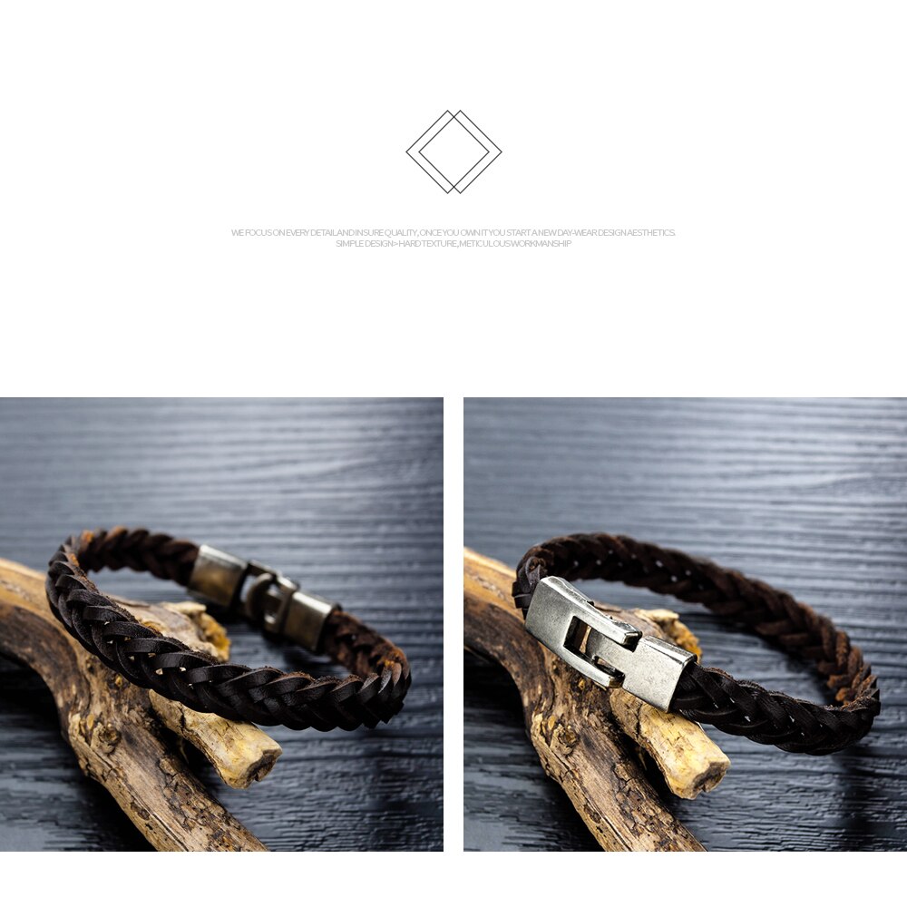 EyeYoYo 210mm sans fil tissage cuir corde Bracelet