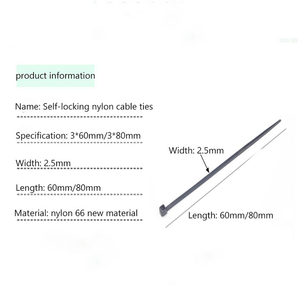 3 * 60mm / 3 * 80mm nylon cable tie white black 2.5mm wide self-locking cable tie cable tie cable various specifications