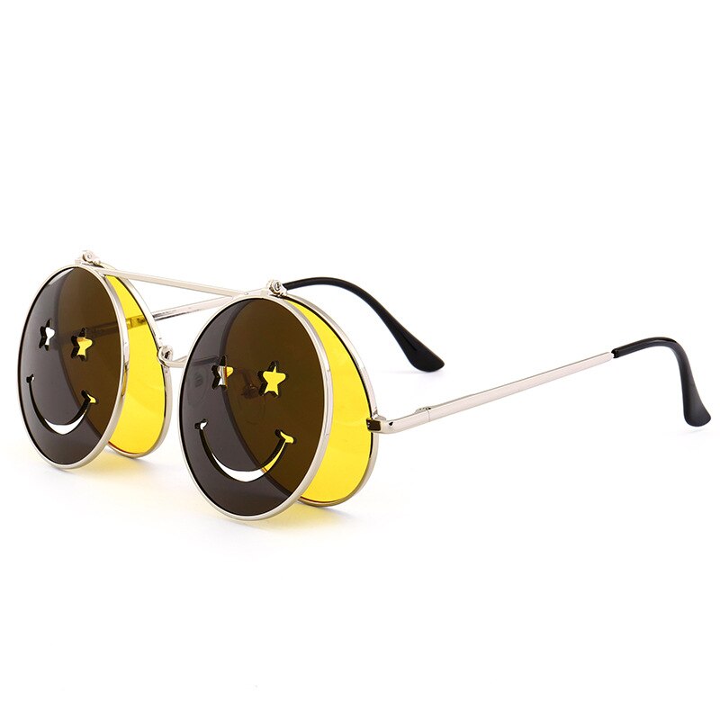 smiley Steampunk sunglasses double lenses clamshell glasses special trend ocean film hipster Resin sunglasses: Transparent