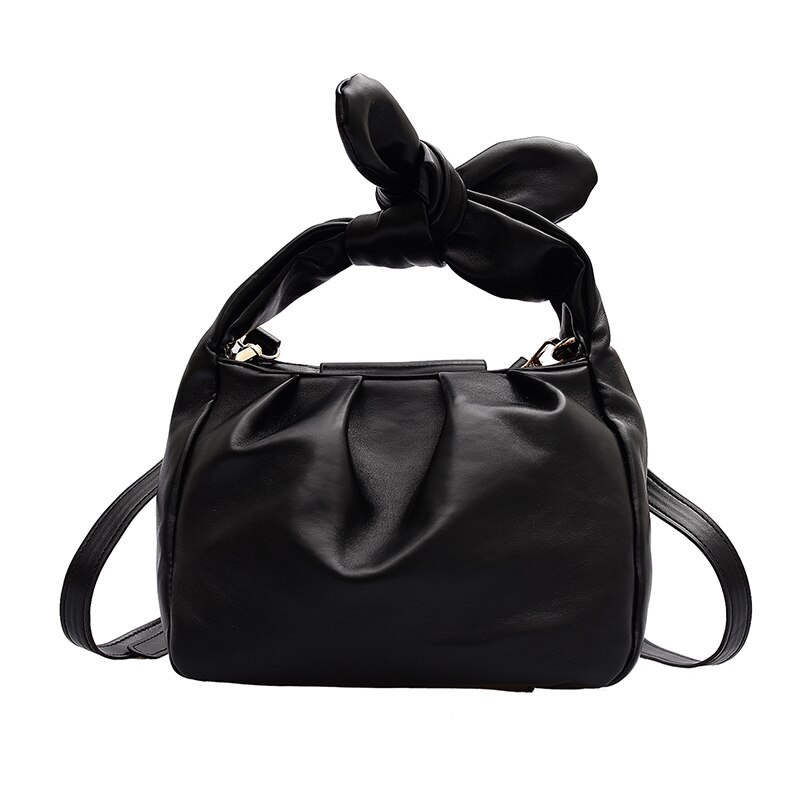 Tote Bags For Women Vintage Handbags Solid Color Summer Crossbody Shoulder Bag Lady Cloud Pouch Female Soft Leather Clutch: Black handbag