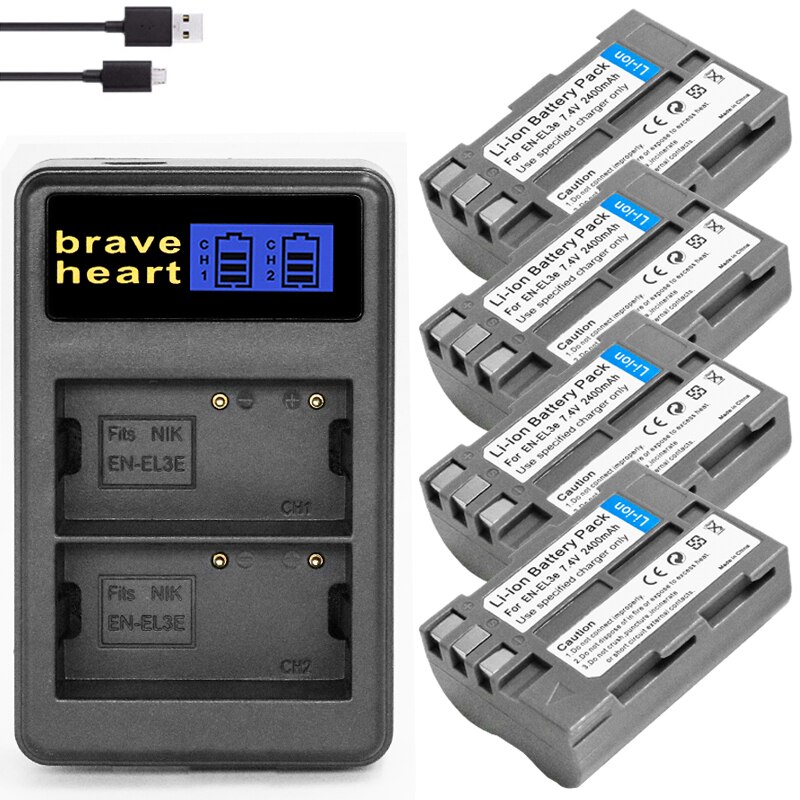 4PCS EN-EL3e EN EL3A EN EL3e Camera Battery For Nikon D30 D50 D70 D90 D70S D300 camera accessories: charger and 4battery