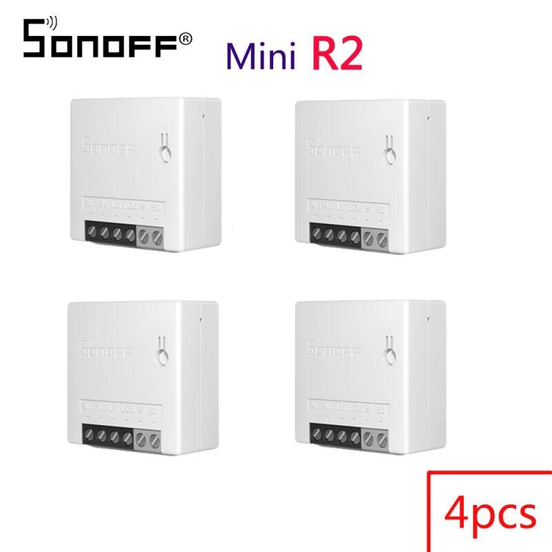 Sonoff Mini R2 Smart Wifi Schakelaar Thuis Diy Kleine Twee Manier Lichtschakelaars Timer Afstandsbediening Werkt Met Alexa Google thuis Ewelink: 4PCS