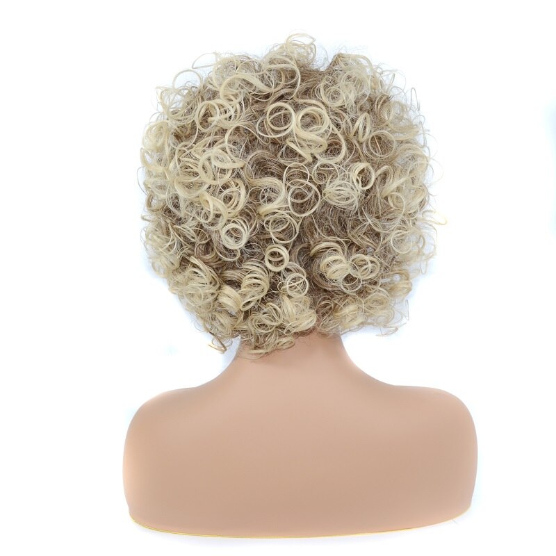 T27/33 Color 14 "corto Pelo Rizado Afro peluca con flequillo fibra resistente al calor rizado pelucas de pelo sintético americano africano: SXZ0631-4AM8T12C