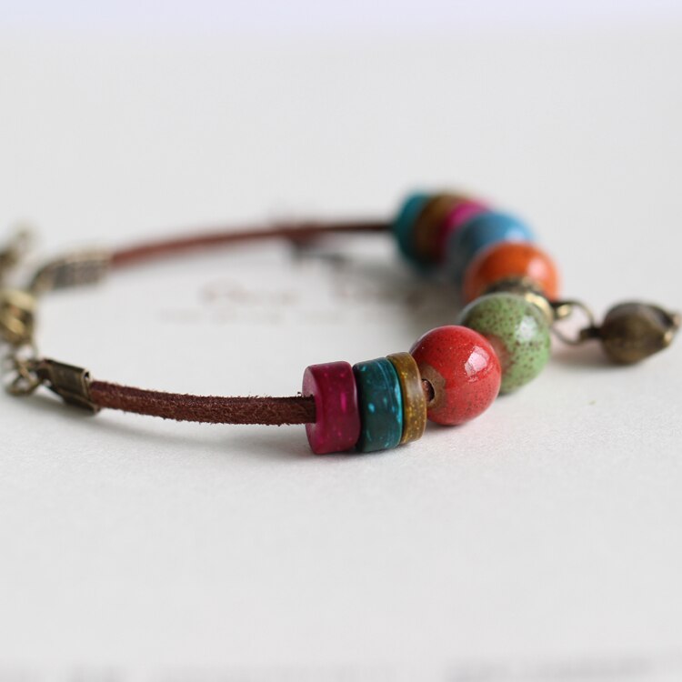 Traditionele boondoggle handgeweven touw gekleurde glazuur keramische dames kleine sieraden armbanden  #1534