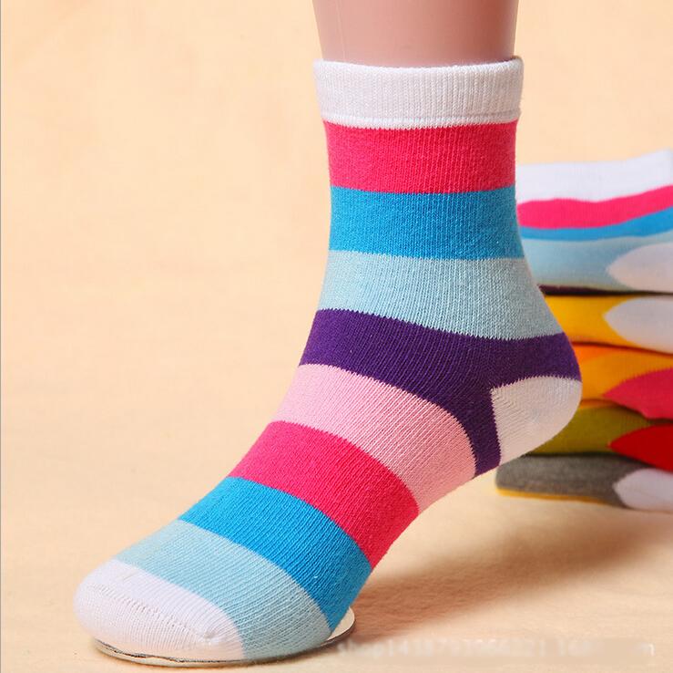 5 Pair/lot Cotton Spring Autumn Baby Girls Kids Socks Children Warm Boys Striped Rainbow Colorful Kids Christmas Cheap Stuff