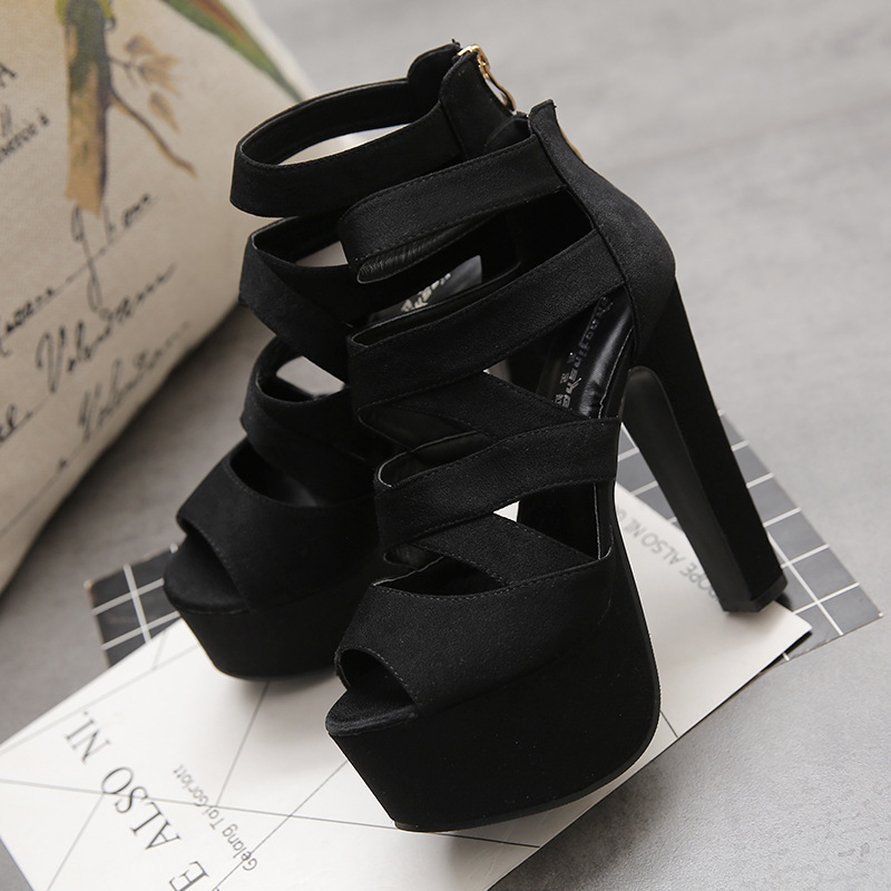 STAN SHARK Spring Summer 15CM Thick With Sandals Fish Mouth Shoes High-heeled Hollow Sandals Nightclub High Sandals