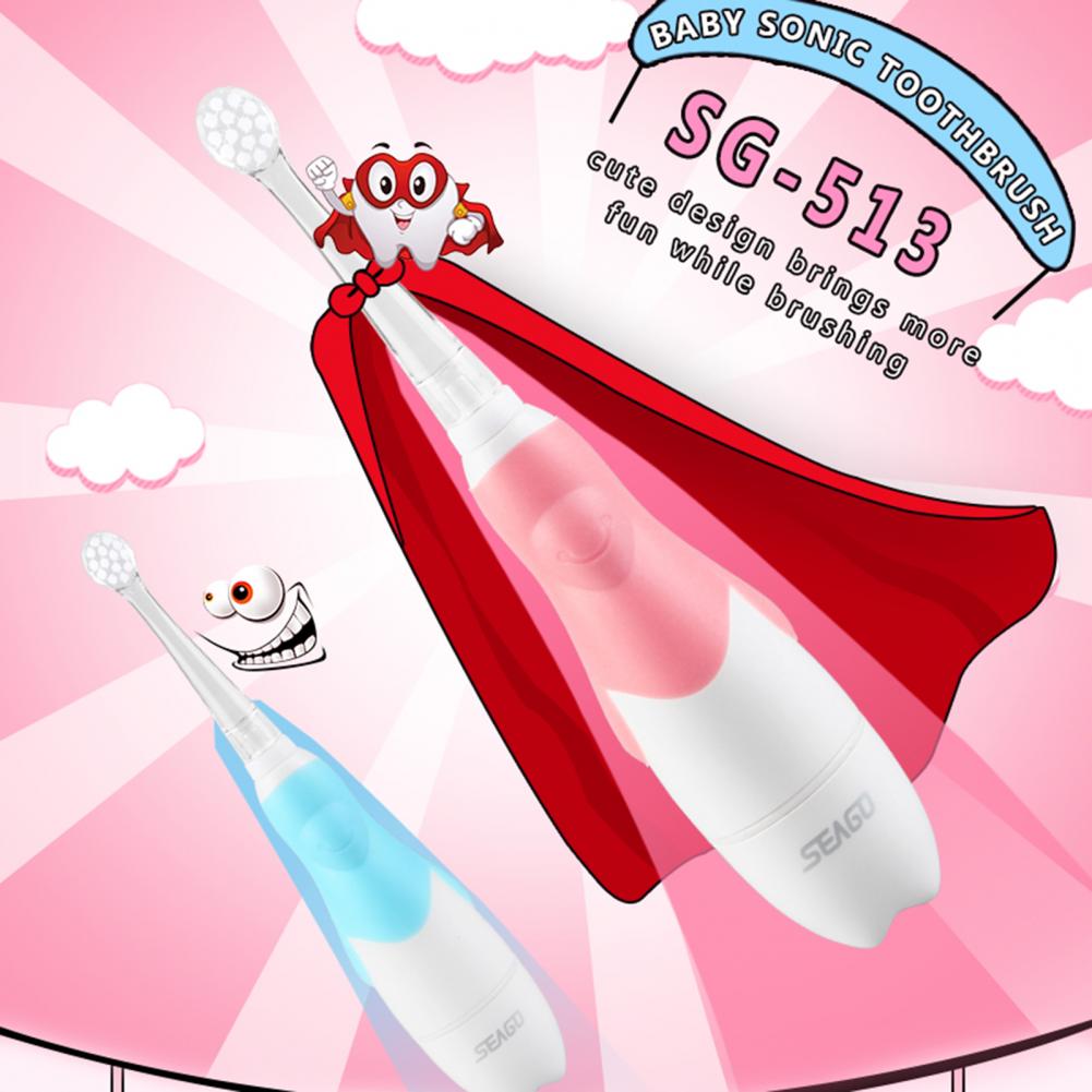 Children Sonic Electric Toothbrush Battery Power LED Light Smart Timer Waterproof IPX7 Replaceable Dupont Brush Head