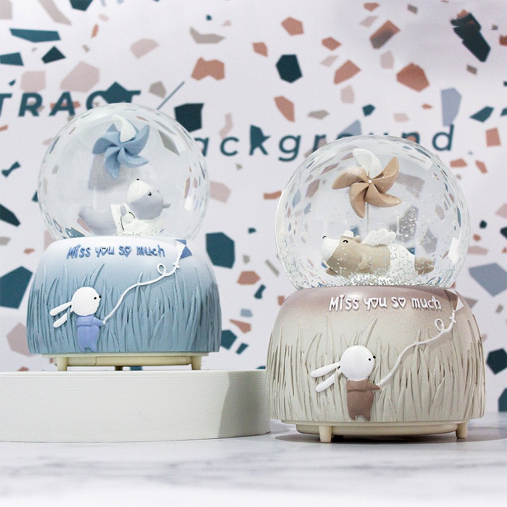 Novelty Crystal Ball Luminous Snow Globe Music Box Home Desktop Ornaments