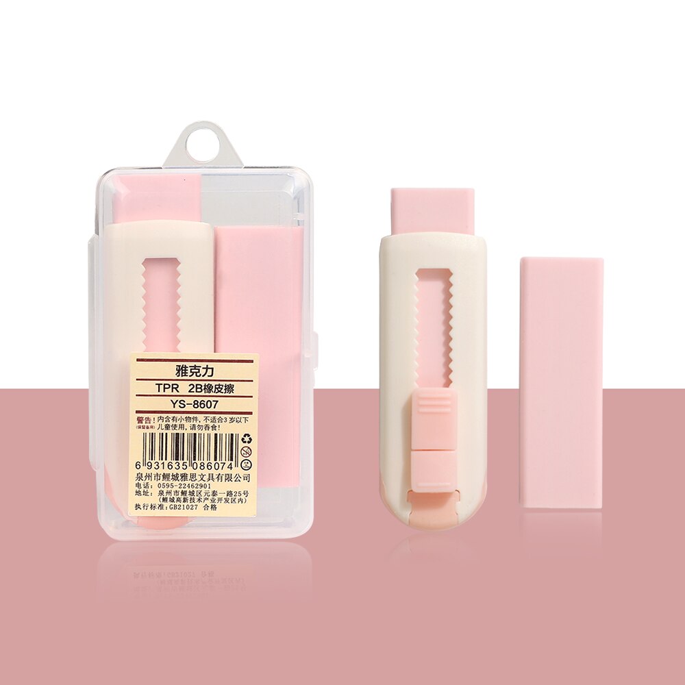 -Borrador retráctil de macarrón de alta capacidad, pintura de dibujo , suministros escolares Kawaii: pink