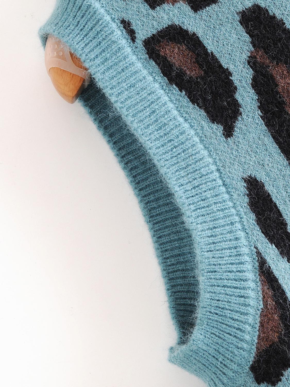 Za Women Sweater Vest Za Sleeveless Leopard print Casual Loose Blue Knitted Vest Top