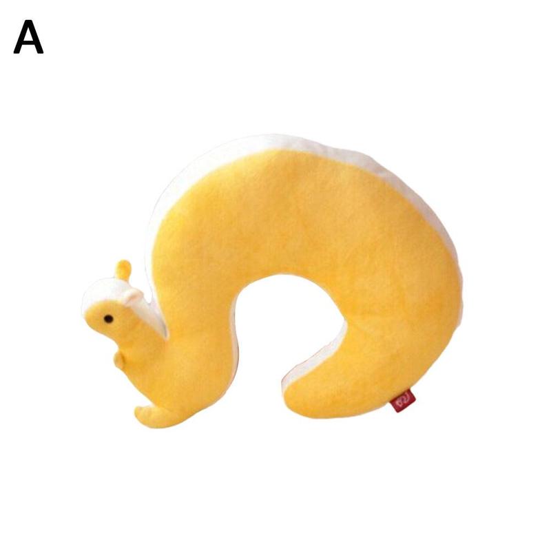 Candy Color Nap Pillow Health Care Novelty Squirrel Animal Cotton Plush U Shape Neck Pillow Travel Car Home Pillow: A